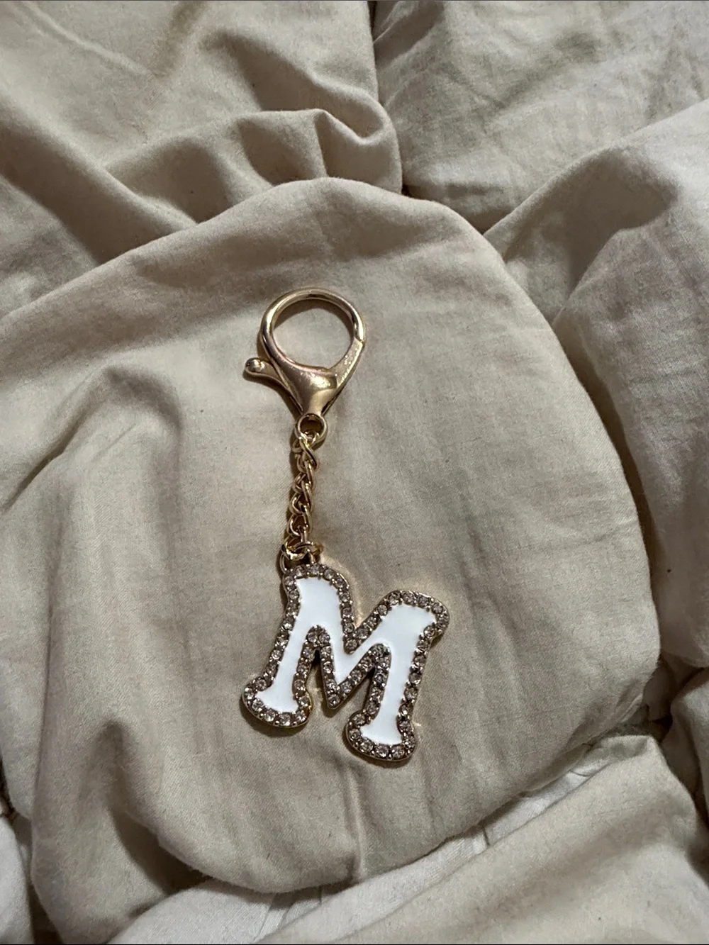 Free People Gold Tone White Enamel Pavé Crystal Initial Letter M Bag Charm